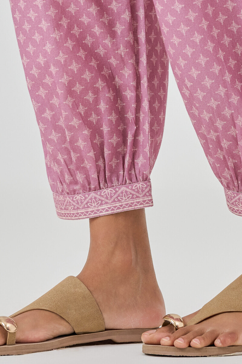 Purple Printed Cotton Izhaar Pants