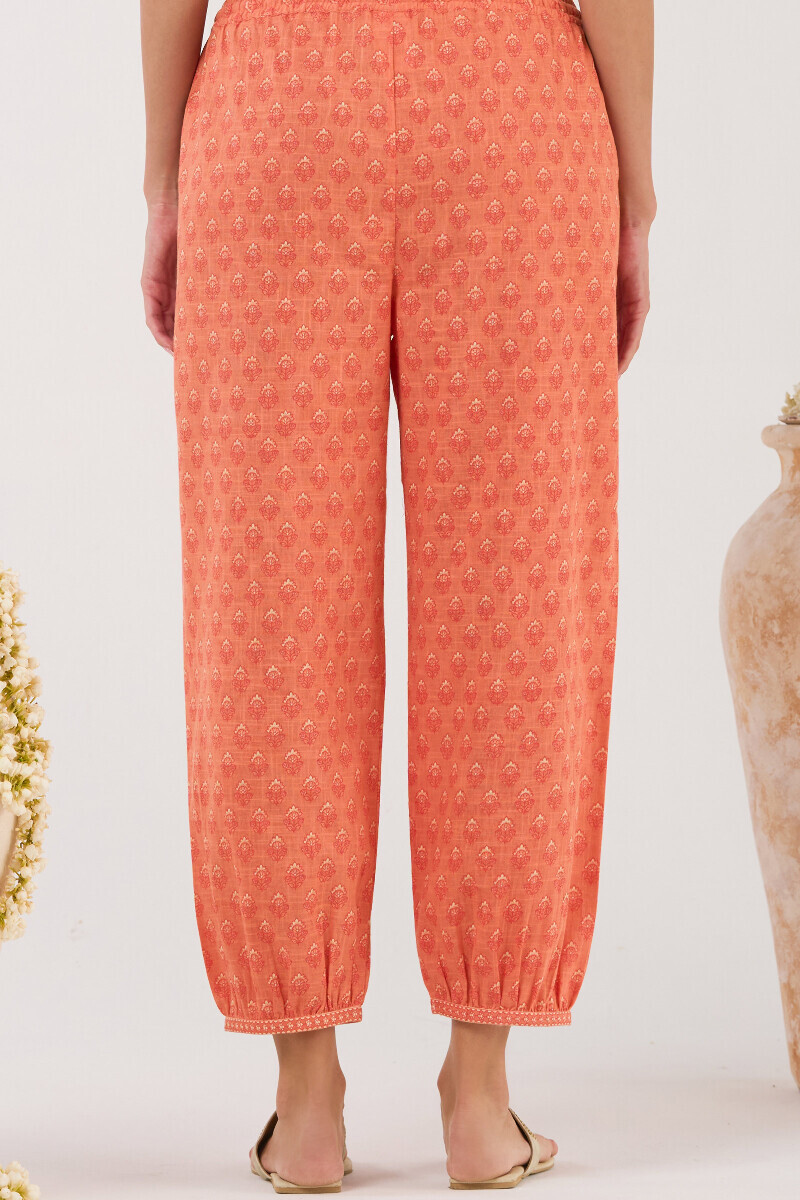 Orange Hand Printed Cotton Slub Izhaar Pants