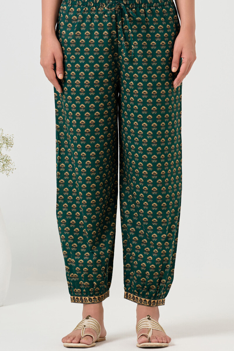 Green Printed Cotton Izhaar Pants