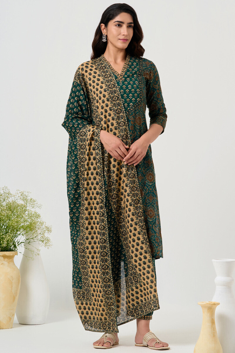 Green Printed Cotton Izhaar Pants