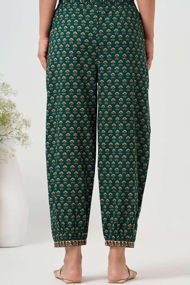 Green Printed Cotton Izhaar Pants