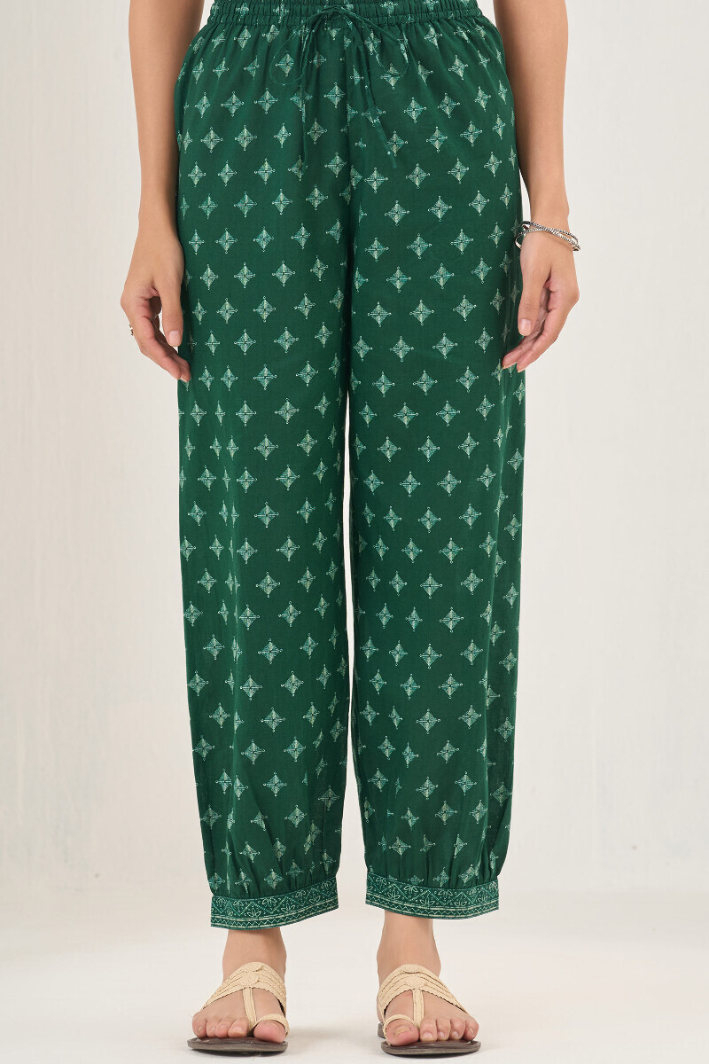 Green Printed Cotton Izhaar Pants