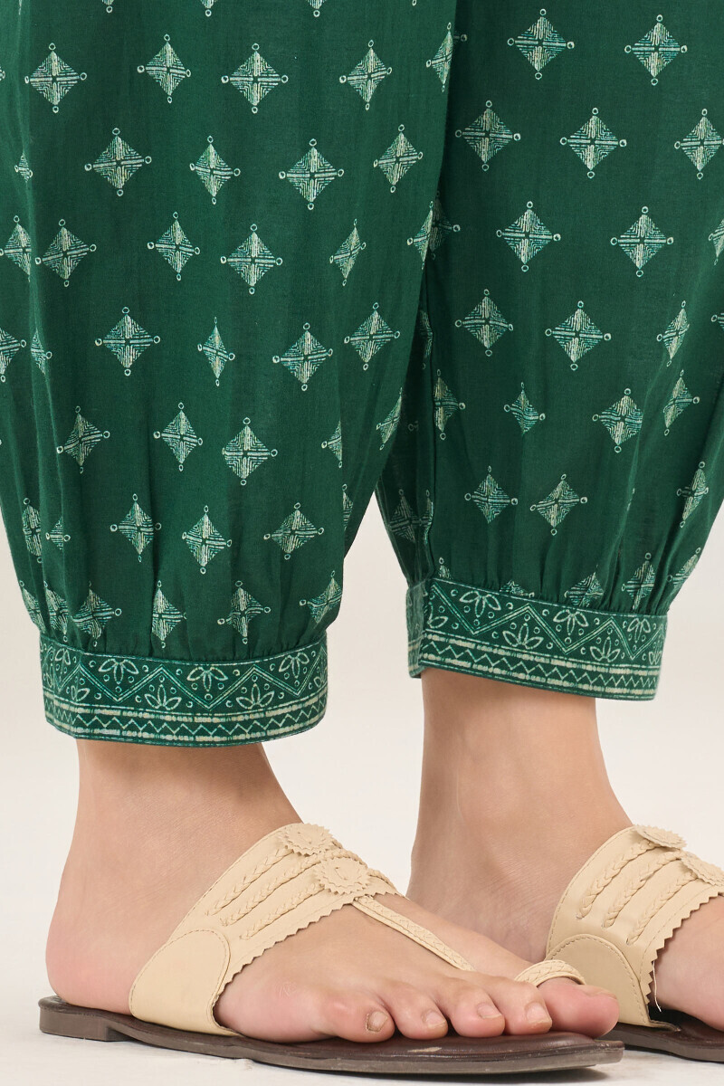 Green Printed Cotton Izhaar Pants