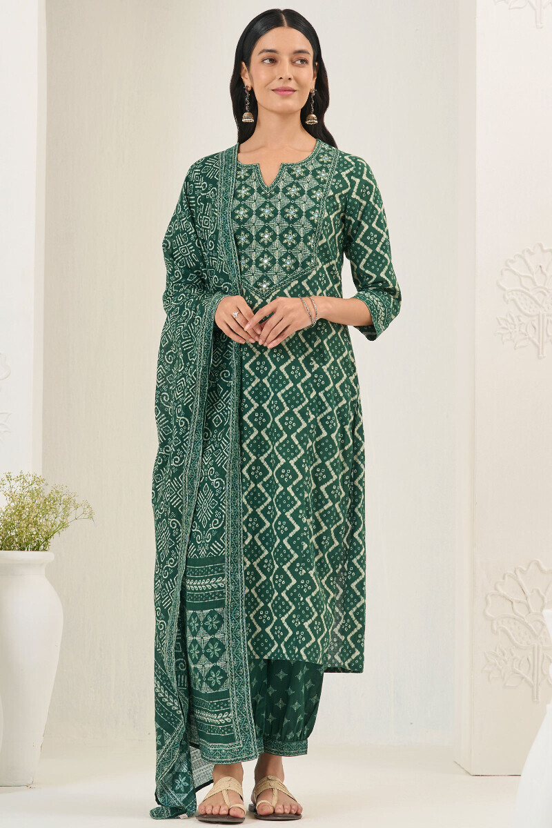 Green Printed Cotton Izhaar Pants
