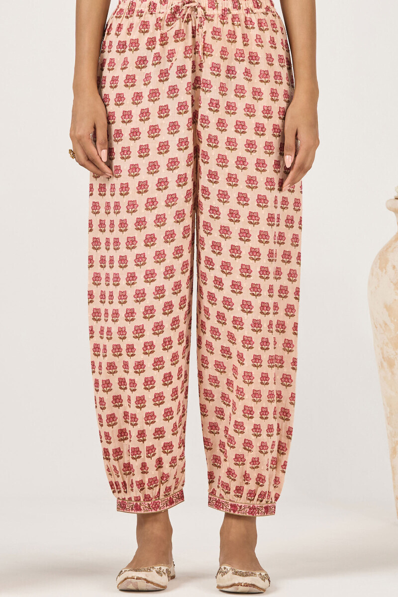 Pink Hand Printed Ram Buta Izhaar Pants