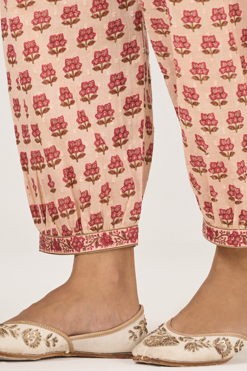 Pink Hand Printed Ram Buta Izhaar Pants