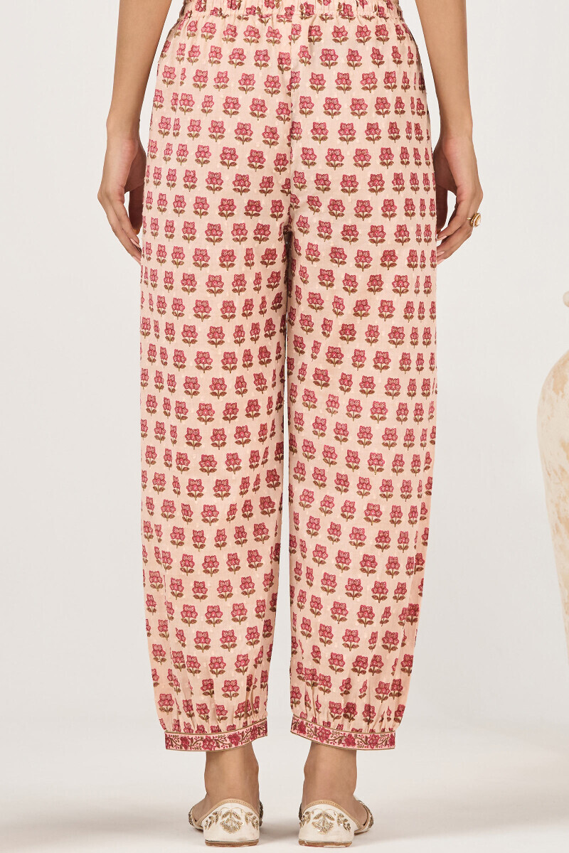 Pink Hand Printed Ram Buta Izhaar Pants