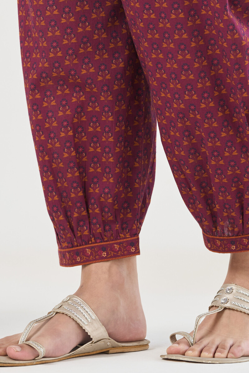 Purple Printed Cotton Izhaar Pants