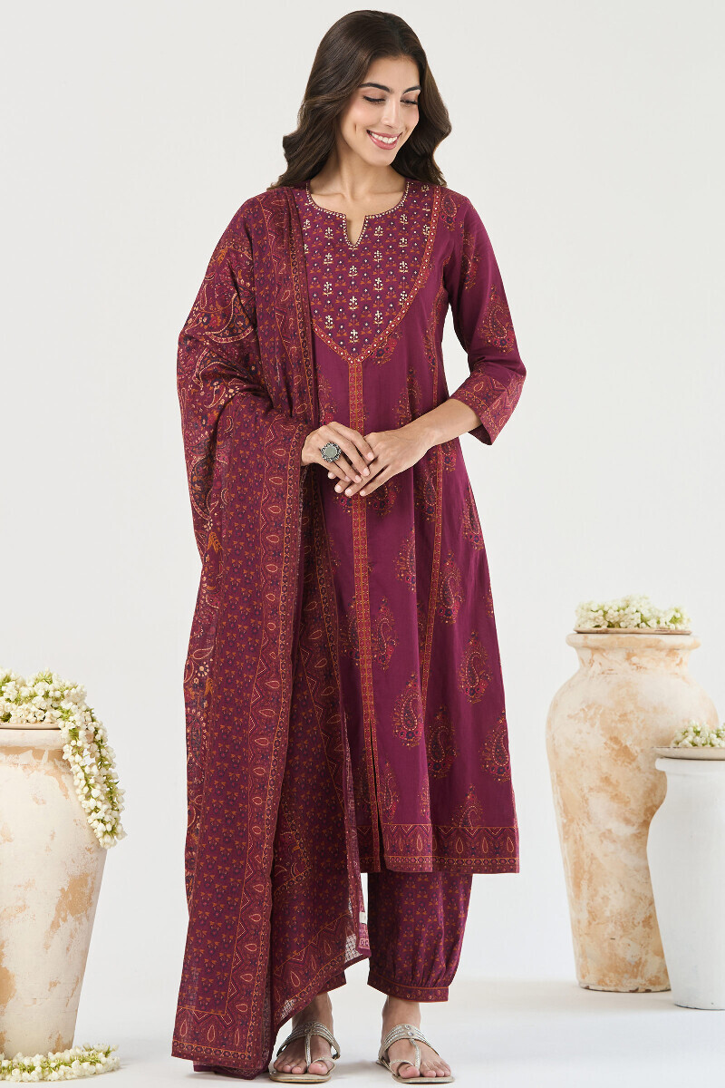 Purple Printed Cotton Izhaar Pants