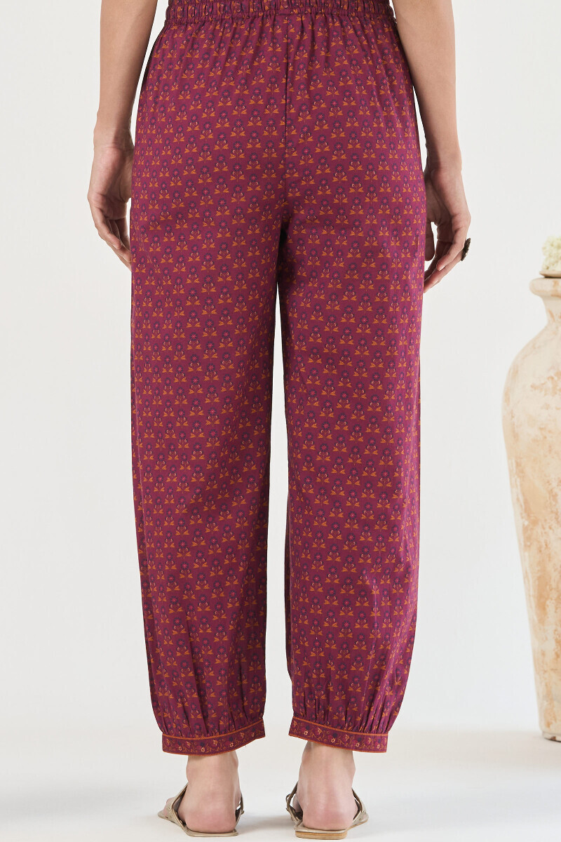 Purple Printed Cotton Izhaar Pants