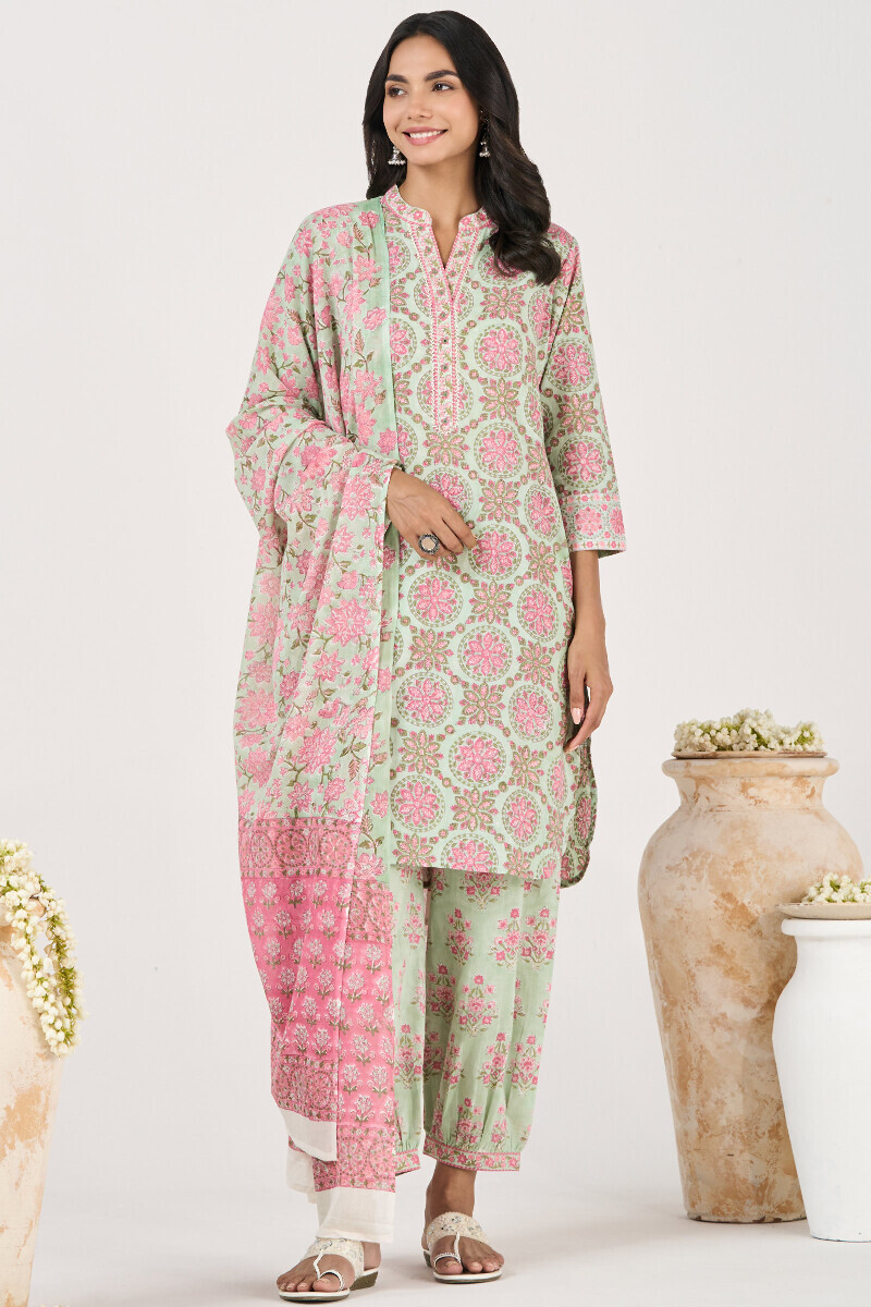 Green Hand Block Printed Cotton Izhaar Pants