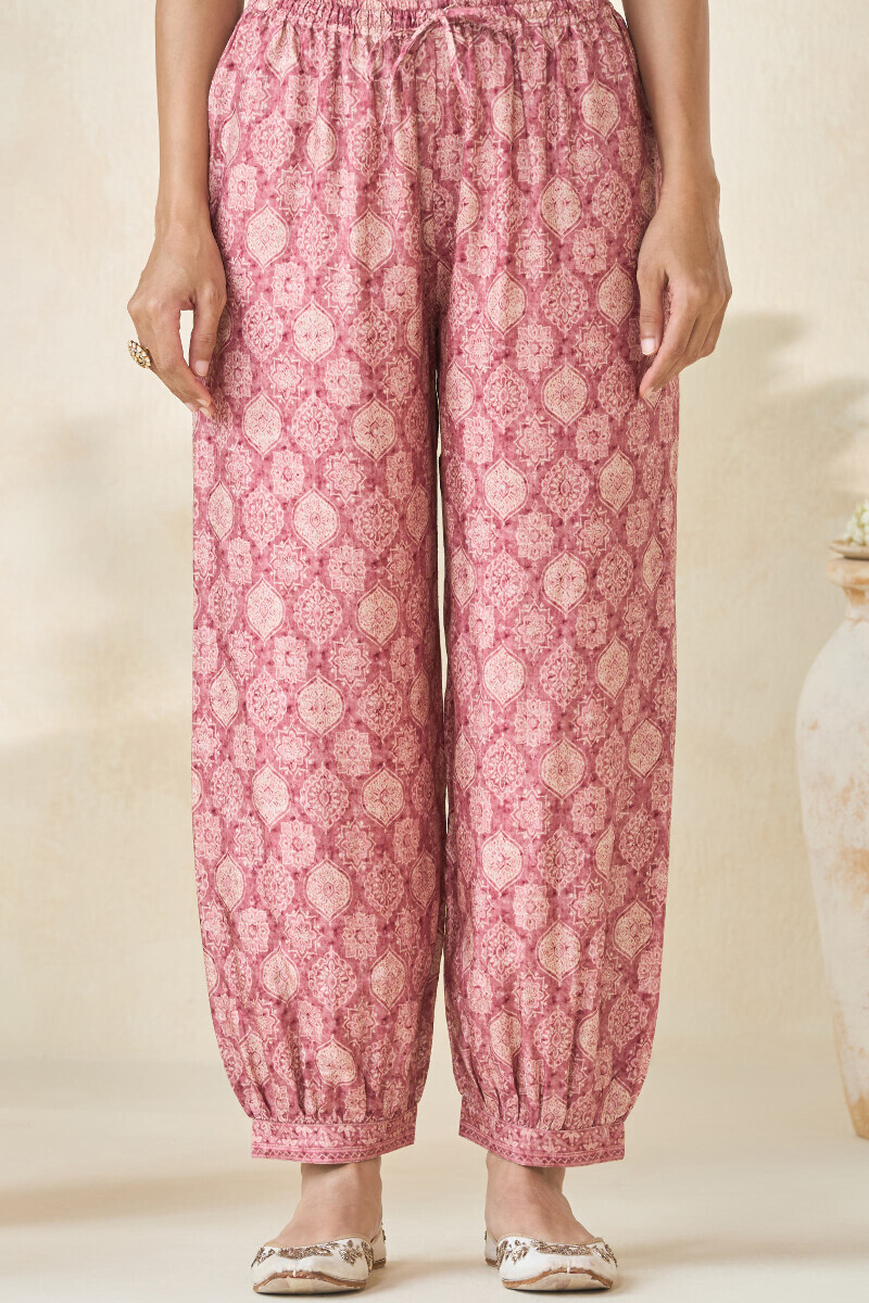 Pink Printed Dola Silk Izhaar Pants