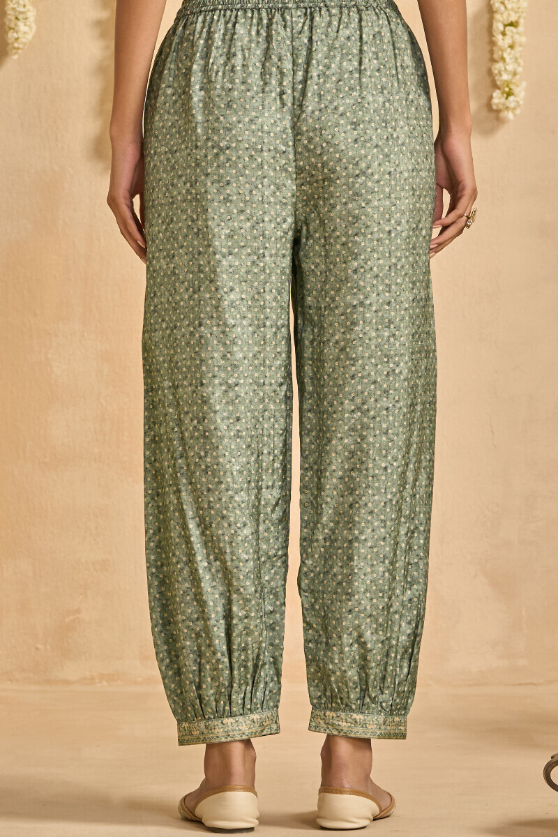 Green Printed Dola Silk Izhaar Pants