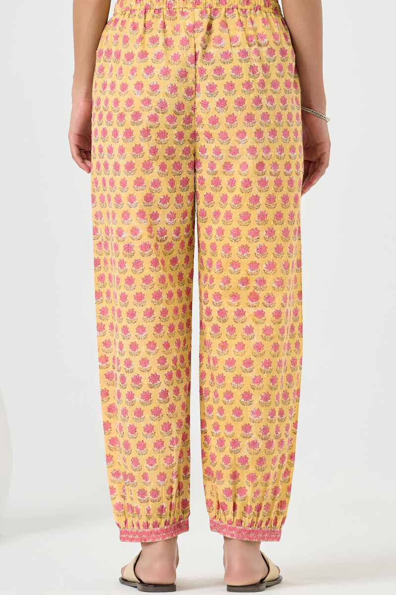 Yellow Hand Block Printed Ram Buta Izhaar Pants