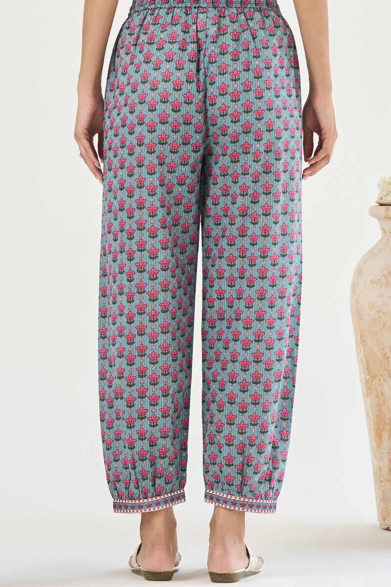 Blue Hand Printed Cotton Dobby Izhaar Pants