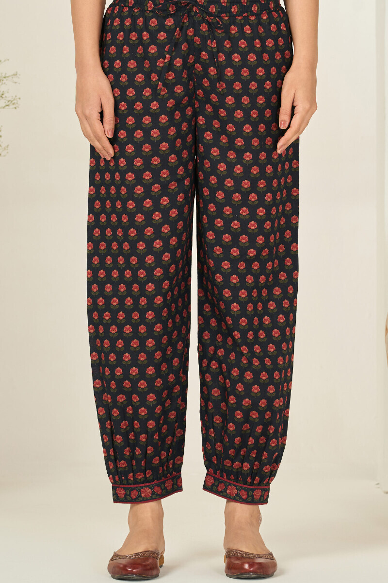 Black Printed Cotton Izhaar Pants