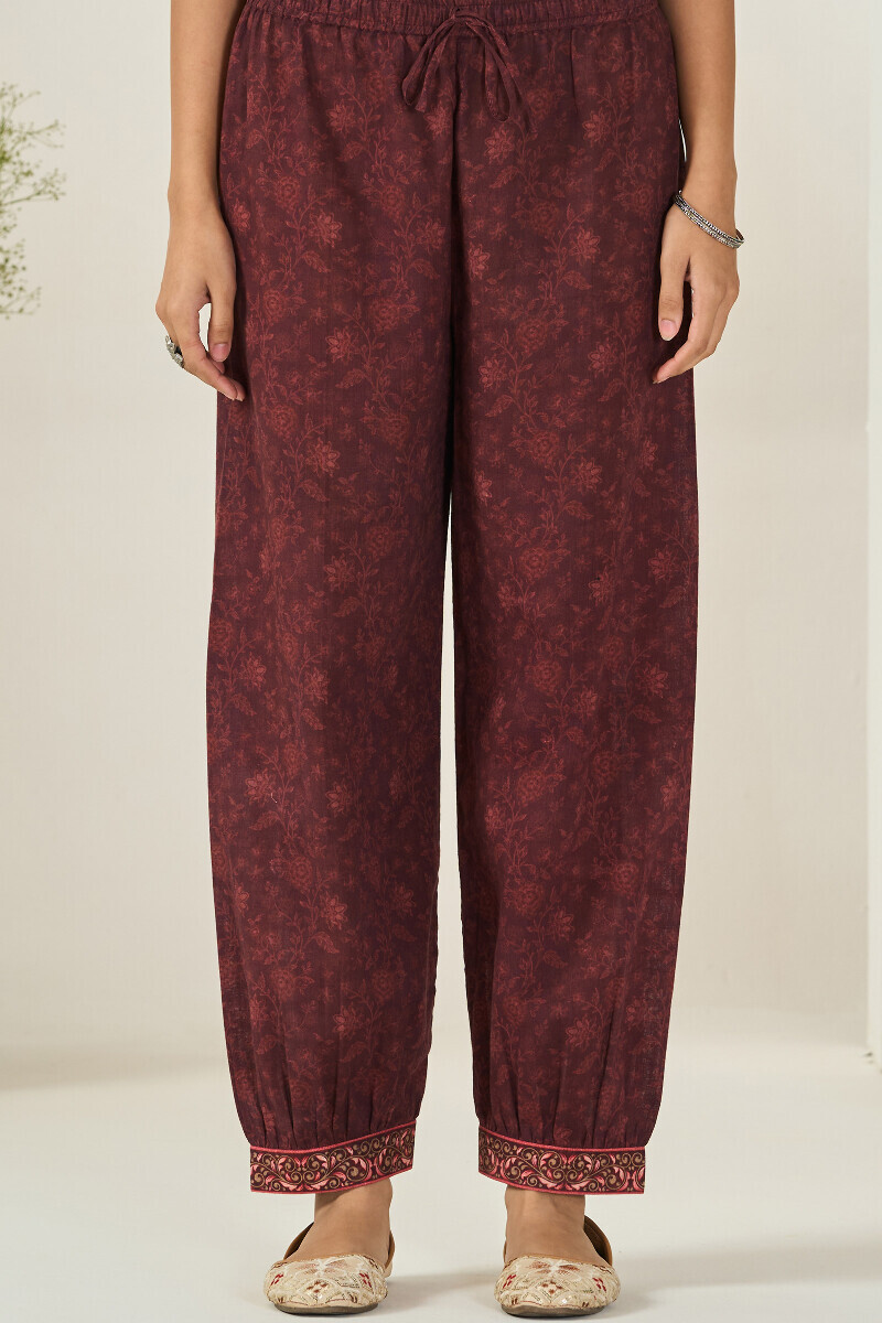 Brown Printed Cotton Slub Izhaar Pants