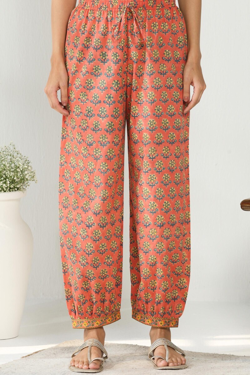 Pink Hand Block Printed Cotton Izhaar Pants