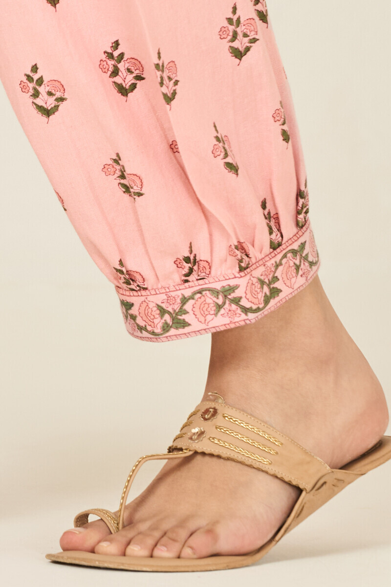 Pink Hand Block Printed Cotton Flax Izhaar Pants