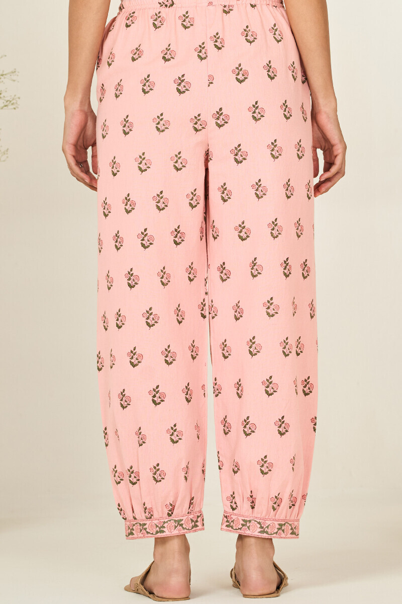 Pink Hand Block Printed Cotton Flax Izhaar Pants