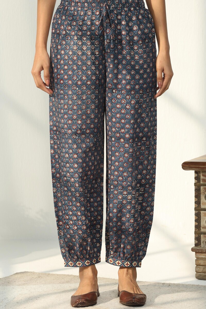 Indigo Hand Block Printed Cotton Izhaar Pants