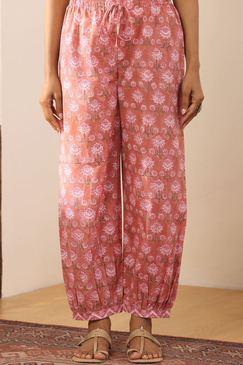 Pink Hand Block Printed Cotton Izhaar Pants