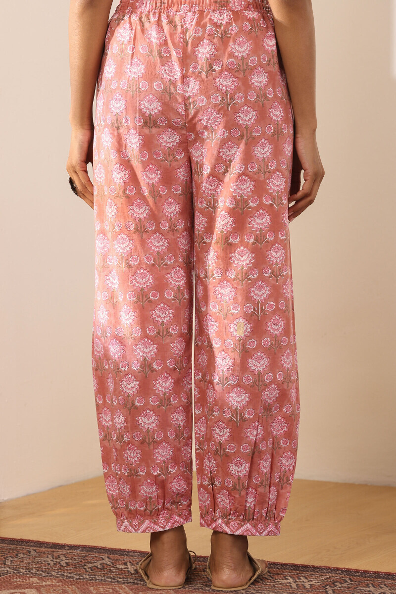 Pink Hand Block Printed Cotton Izhaar Pants