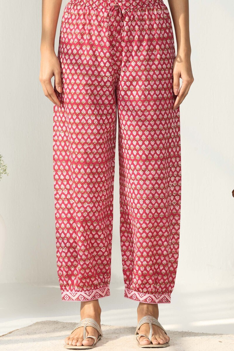 Pink Hand Block Printed Cotton Izhaar Pants