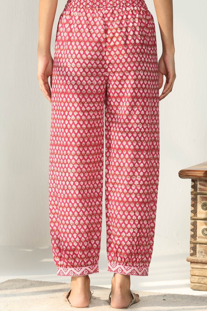 Pink Hand Block Printed Cotton Izhaar Pants