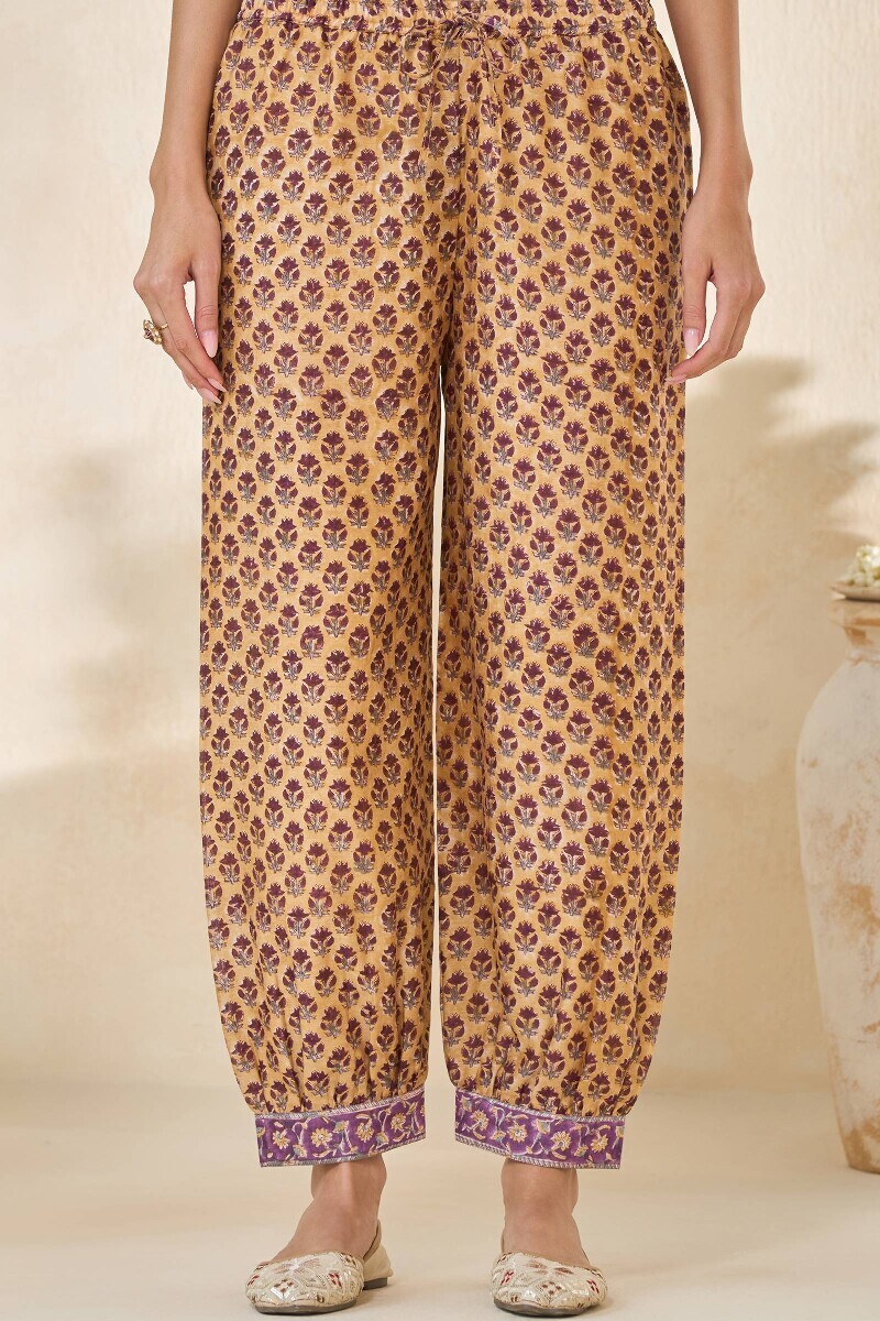 Yellow Hand Block Printed Chanderi Izhaar Pants