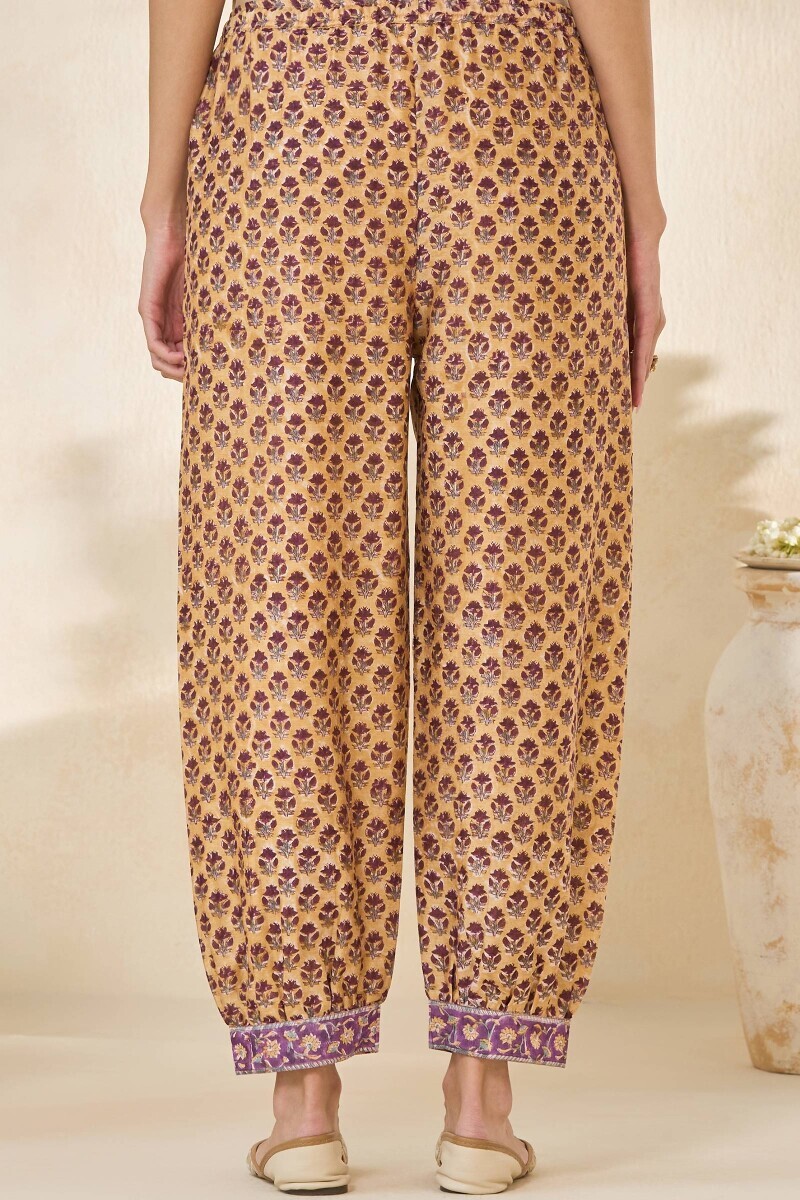 Yellow Hand Block Printed Chanderi Izhaar Pants