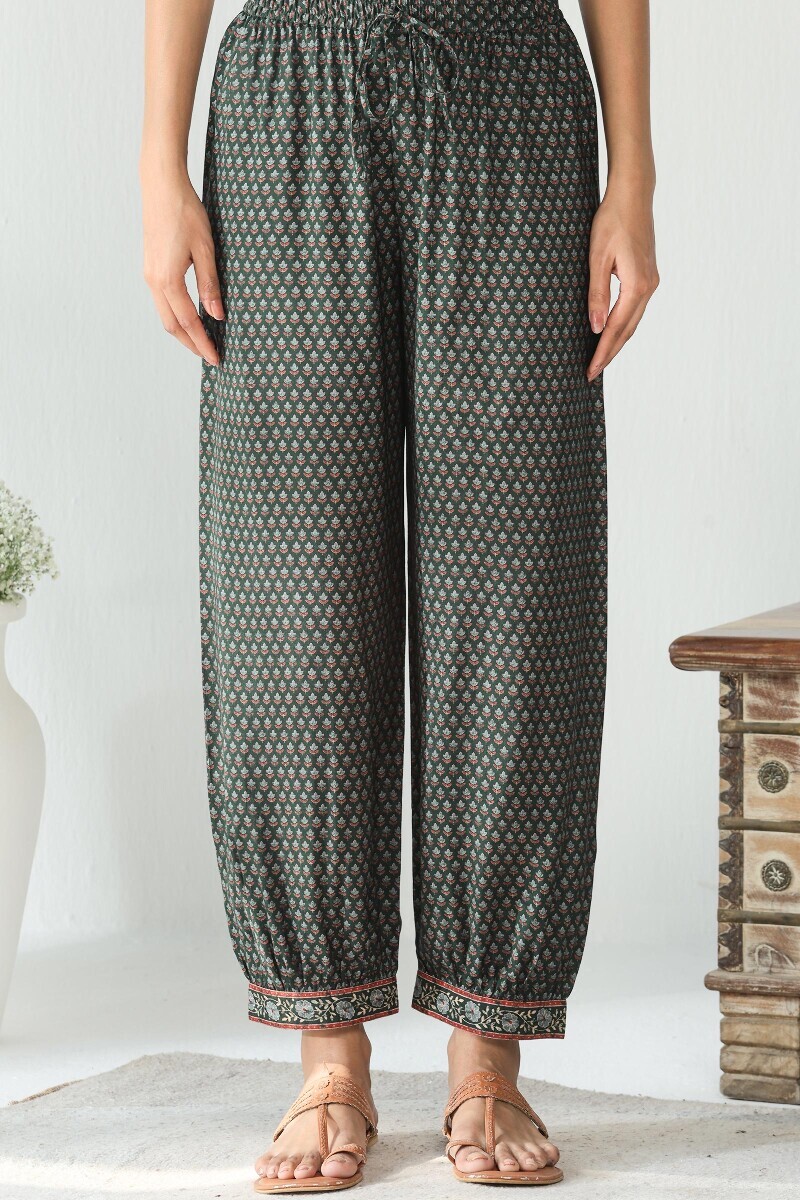Green Printed Viscose Izhaar Pants
