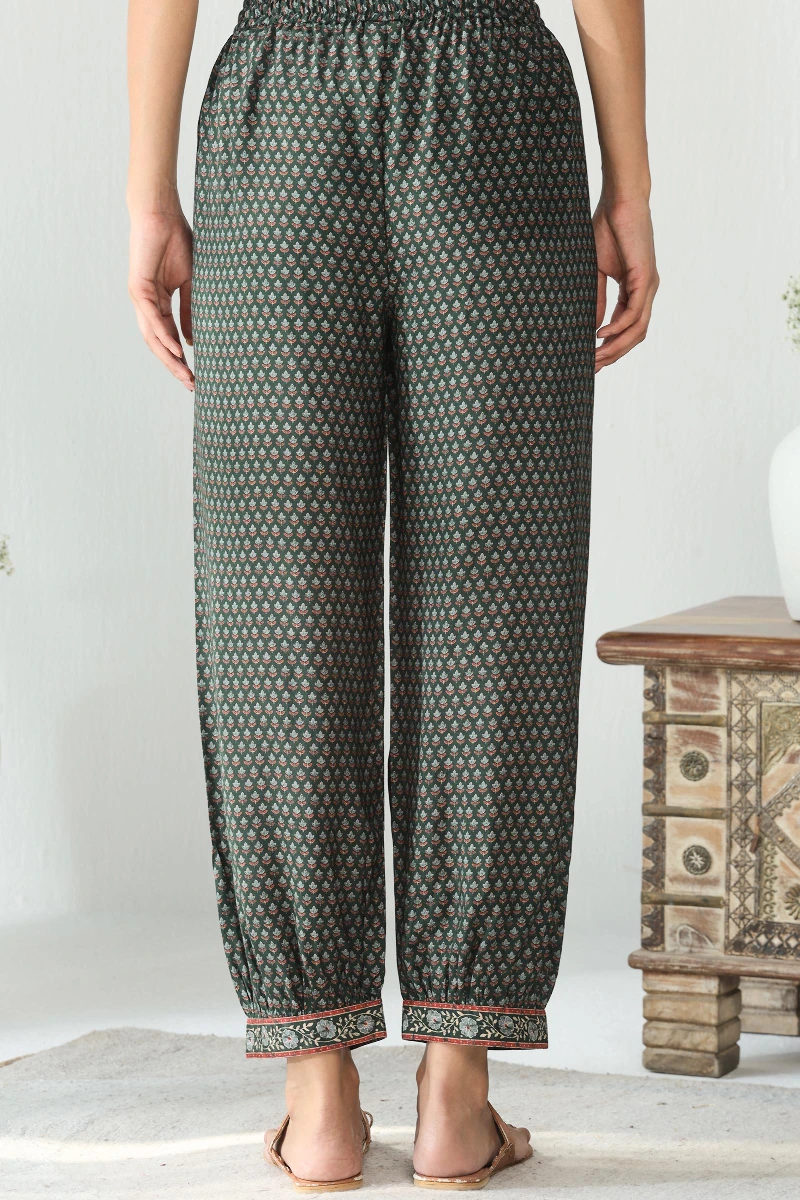 Green Printed Viscose Izhaar Pants