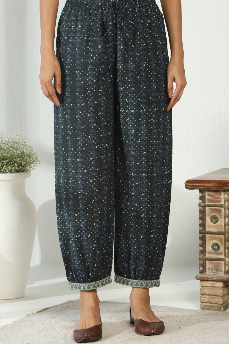 Indigo Hand Block Printed Cotton Izhaar Pants
