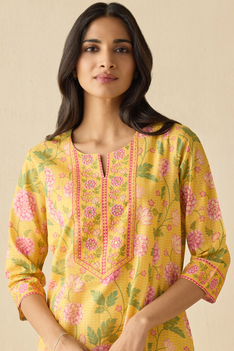 Yellow Printed Cotton Kaftan