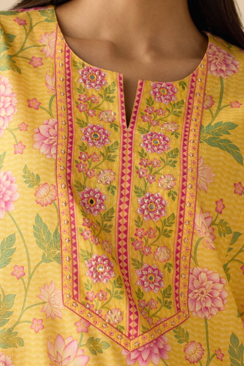 Yellow Printed Cotton Kaftan