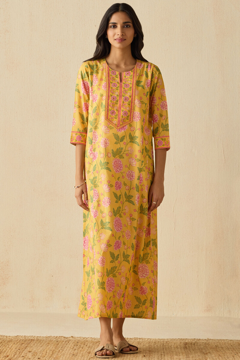 Yellow Printed Cotton Kaftan