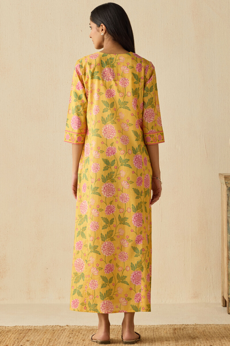 Yellow Printed Cotton Kaftan