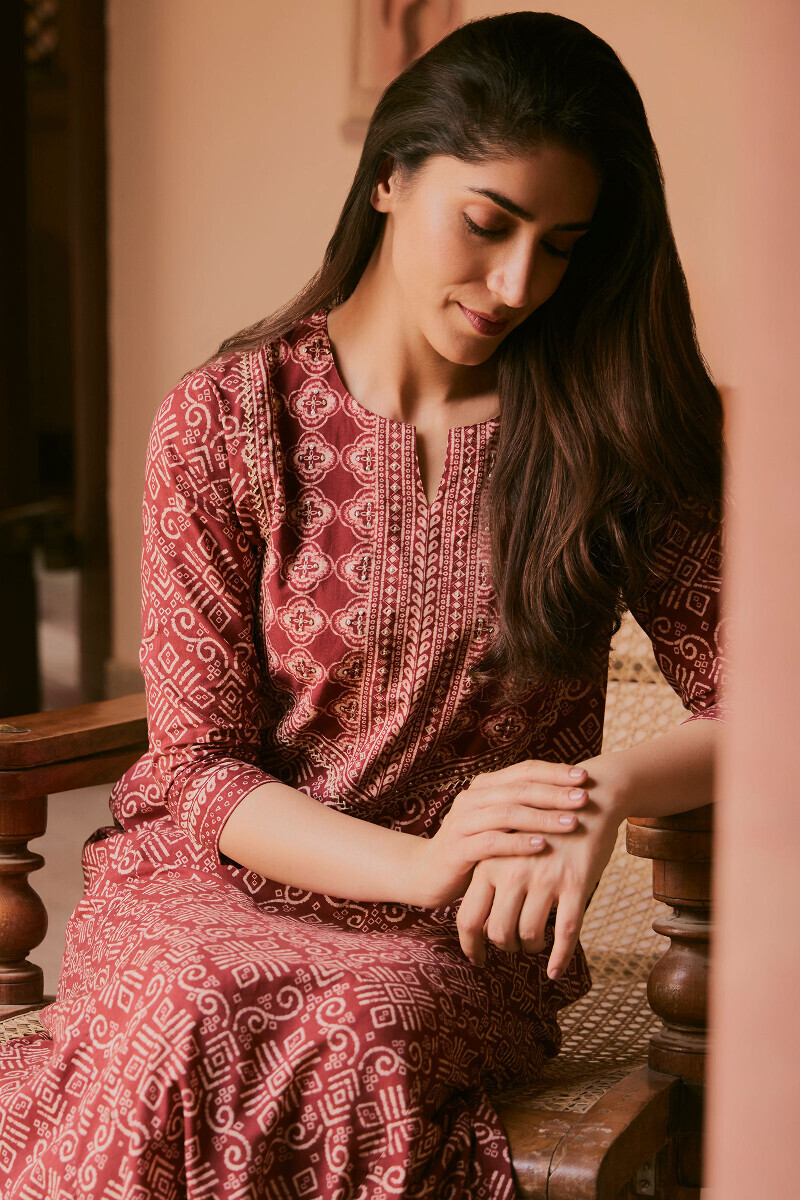 Maroon Printed Cotton Kaftan