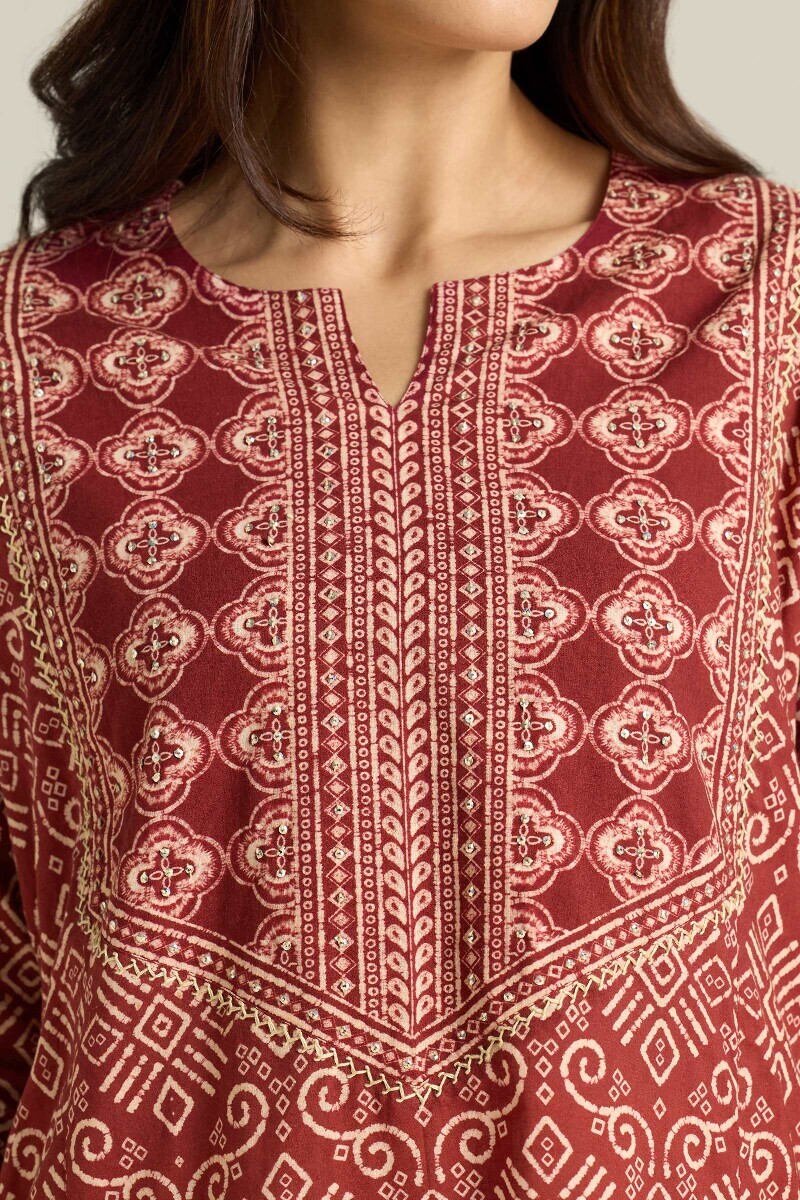 Maroon Printed Cotton Kaftan