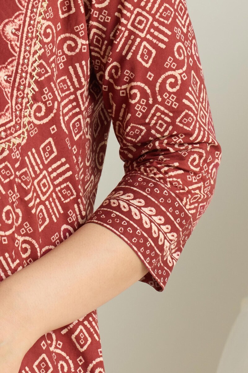Maroon Printed Cotton Kaftan