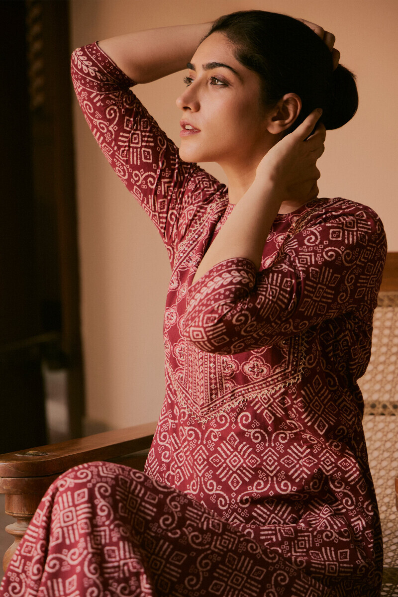 Maroon Printed Cotton Kaftan