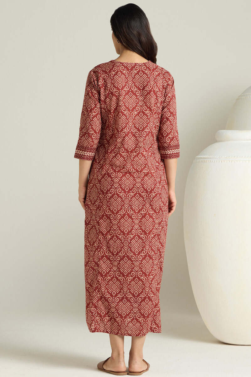 Maroon Printed Cotton Kaftan