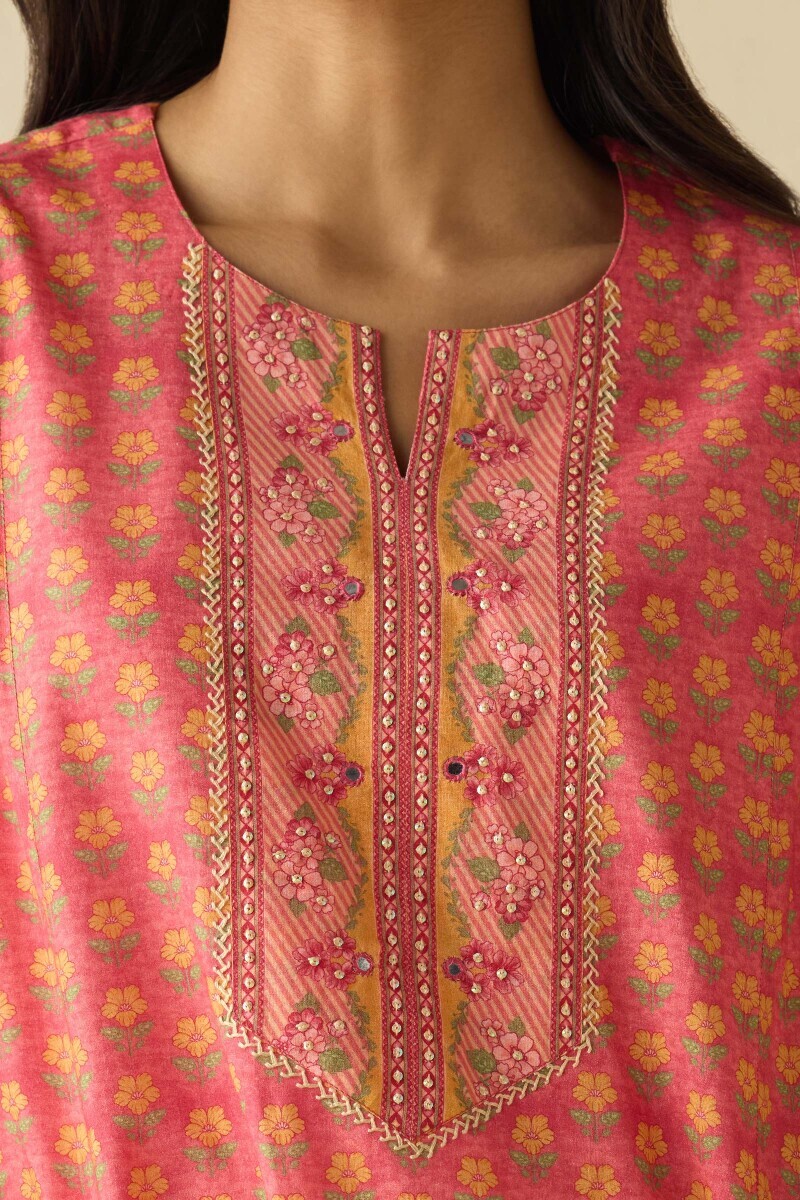 Pink Printed Cotton Kaftan