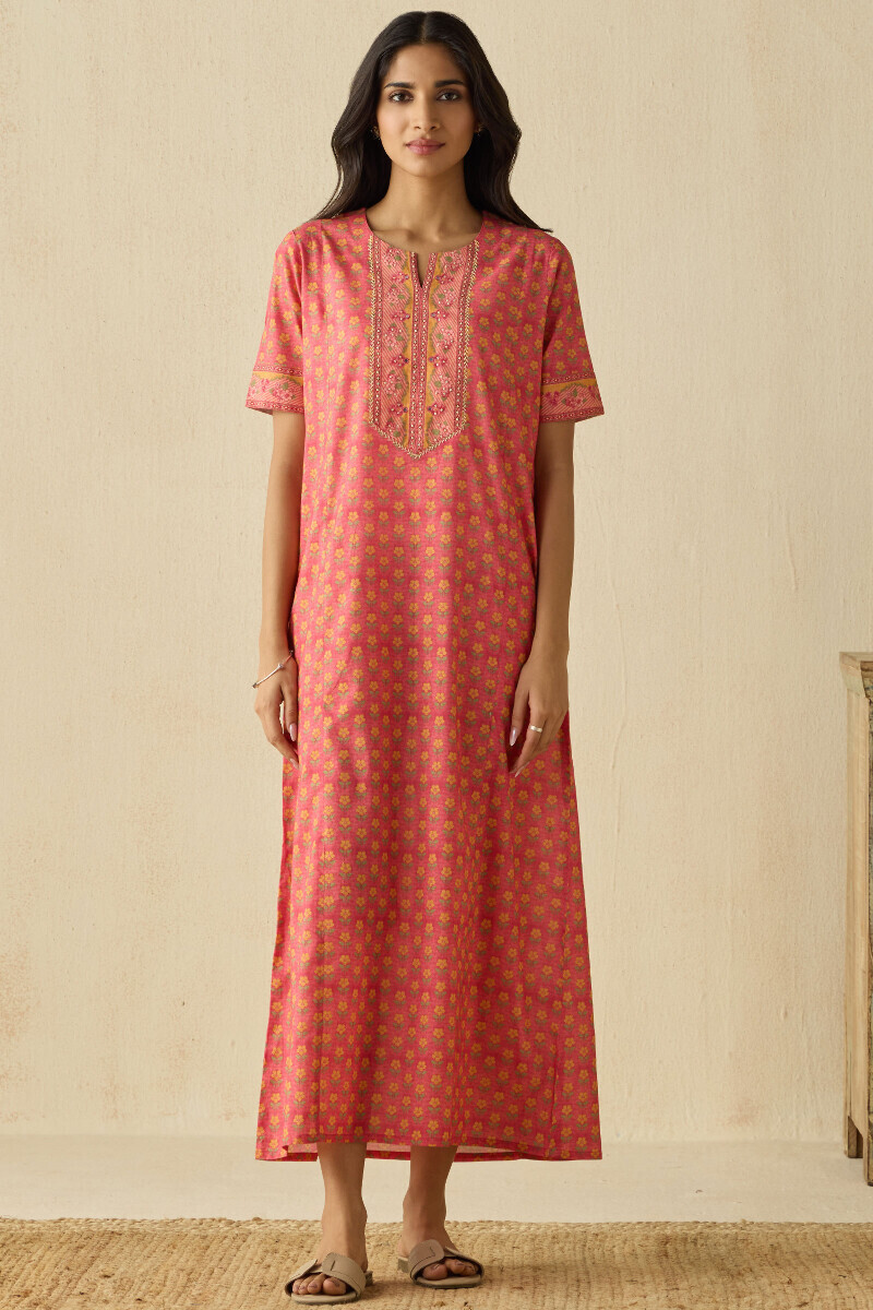 Pink Printed Cotton Kaftan