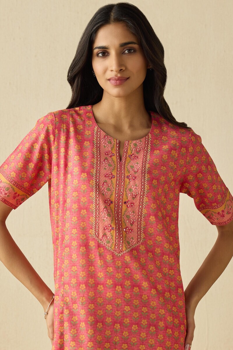 Pink Printed Cotton Kaftan
