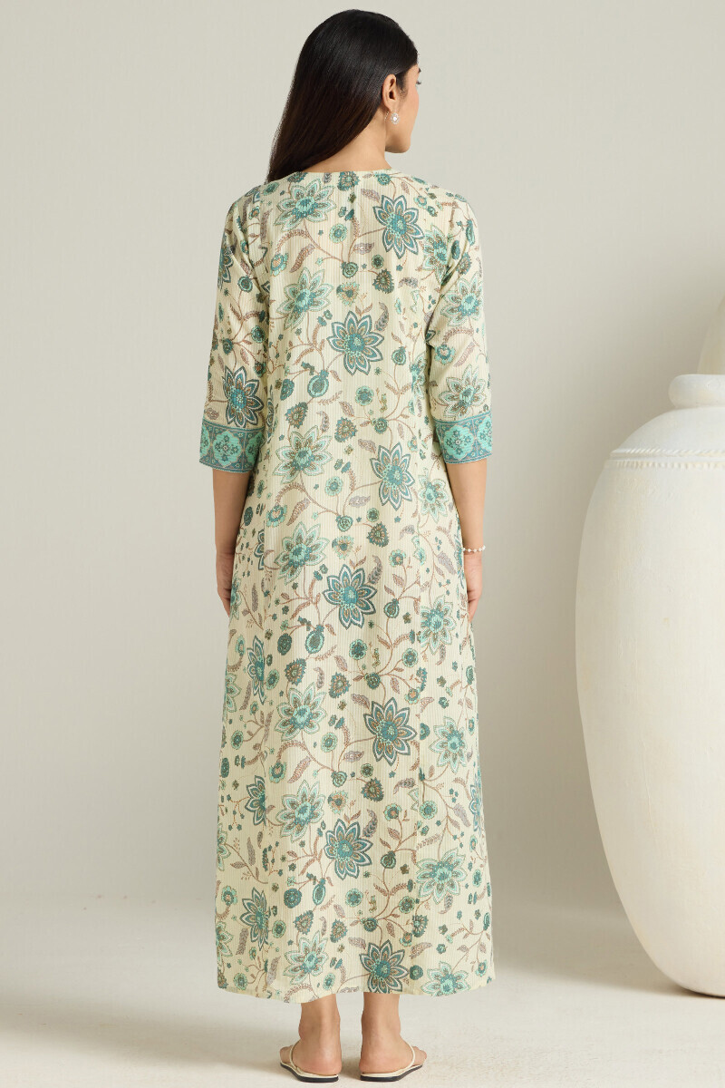 Cream Hand Printed Cotton Dobby Kaftan