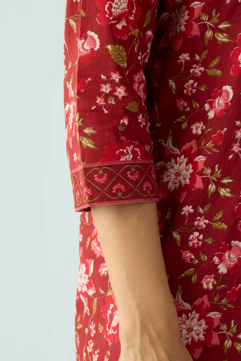 Maroon Hand Printed Cotton Kaftan