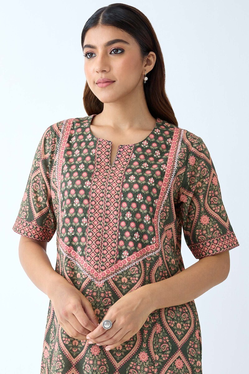 Green Printed Cotton Kaftan