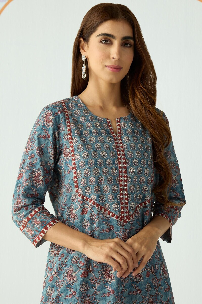 Blue Printed Cotton Kaftan